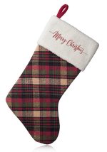 19" Plaid Christmas Stocking with White Trim