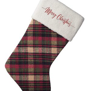 19" Plaid Christmas Stocking with White Trim
